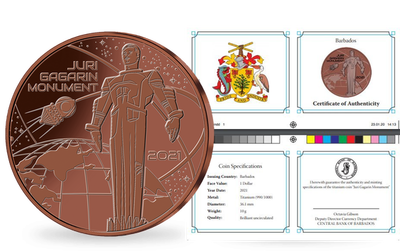 Monnaie en titane «Un monument en l'honneur de Youri Gagarine» Barbade 2021